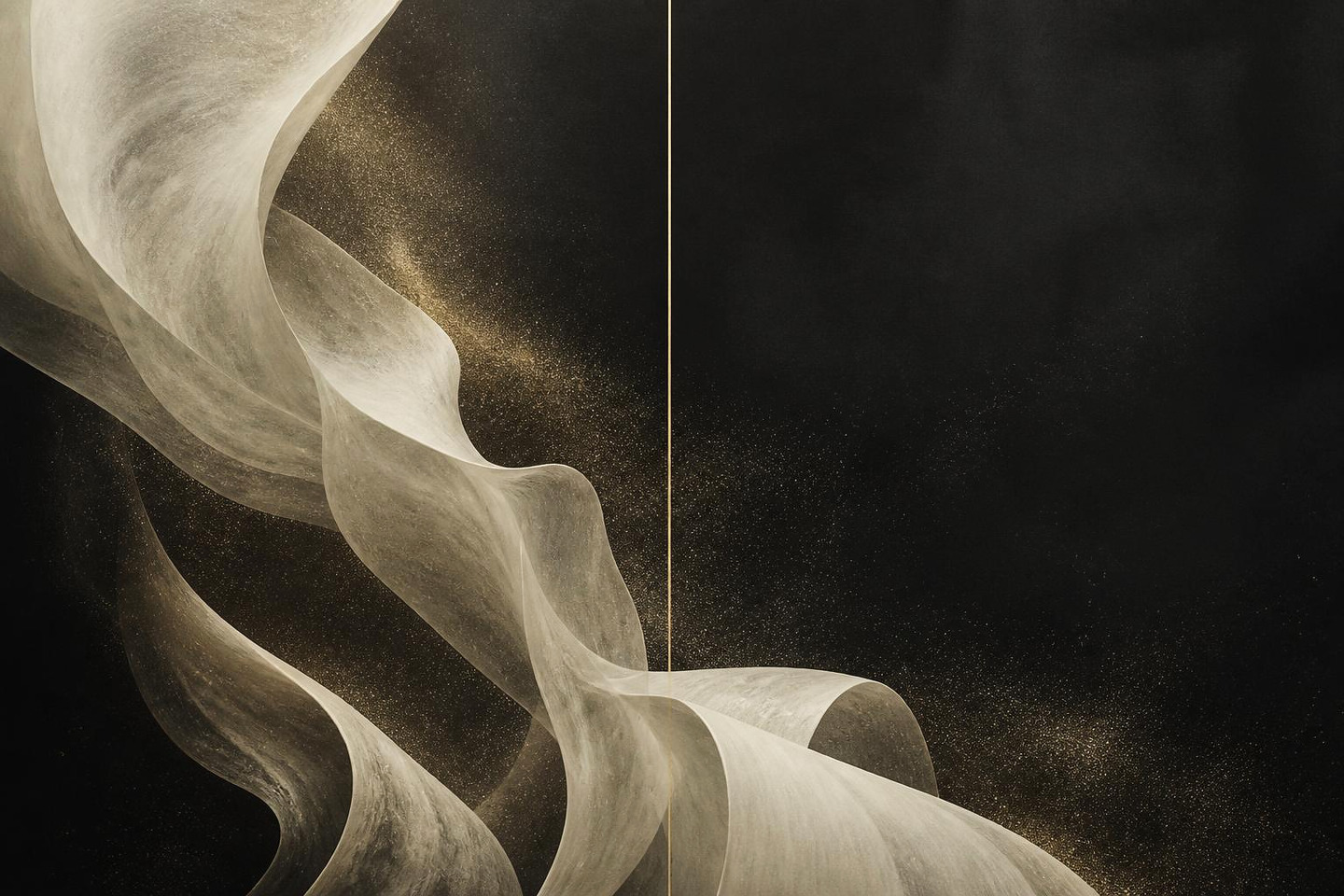 VALÉORINE editorial artwork: luminous ivory planes rising across a charcoal field